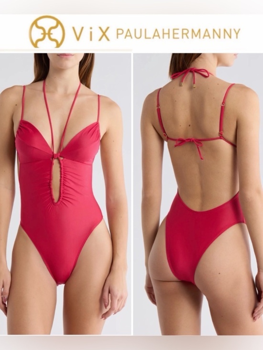 ViX by Paula Hermanny Mag Halter One-Piece Swimsuit Wine Raspberry Pink S 218$